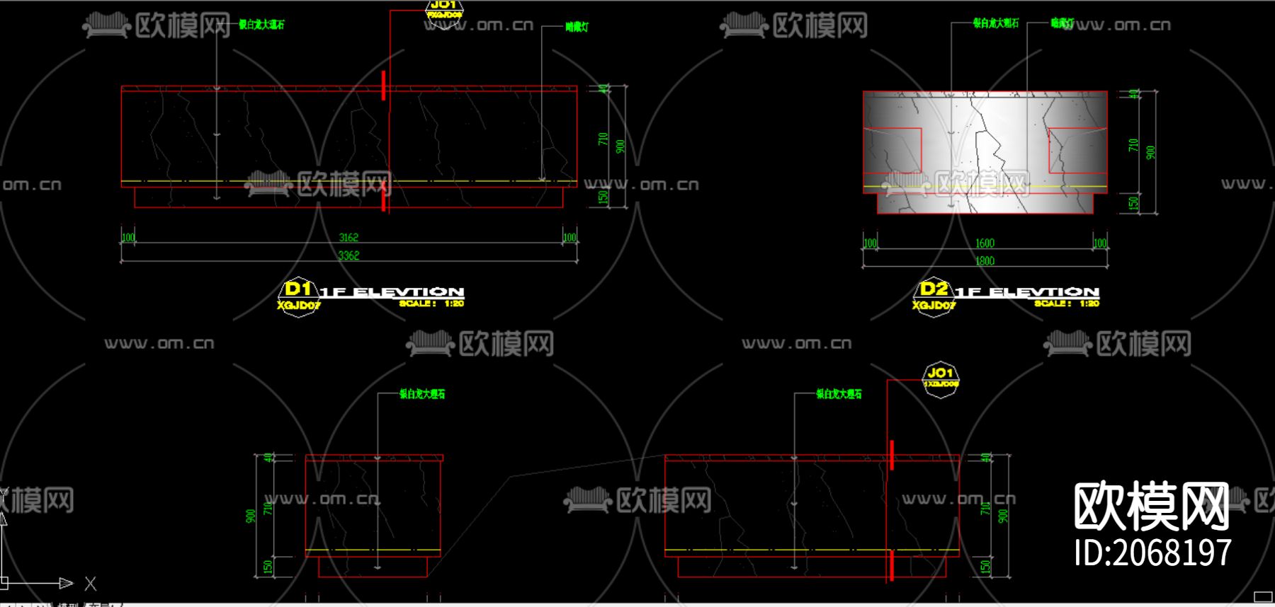 厨房岛柜施工CAD图下载（渲染图6）
