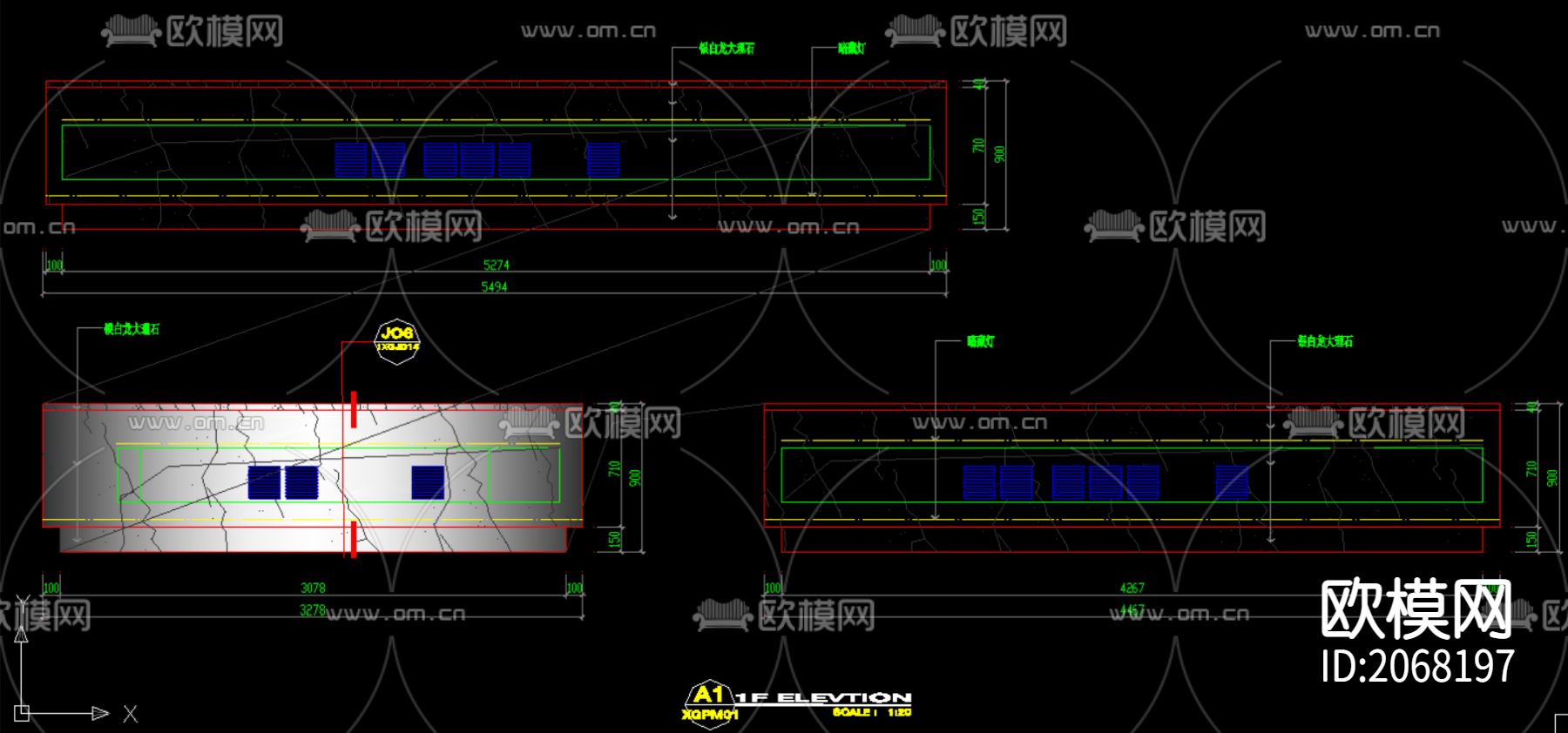厨房岛柜施工CAD图下载（渲染图5）