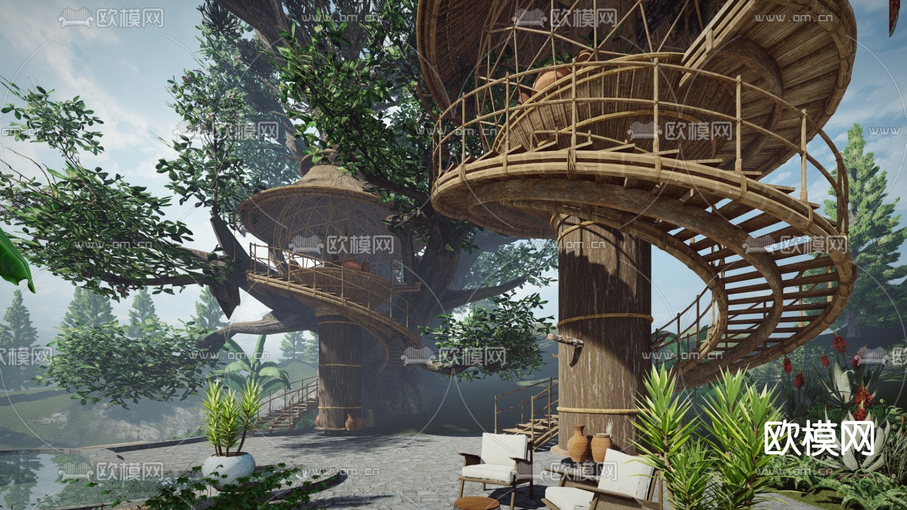 现代鸟巢民宿酒店su模型下载（渲染图2）