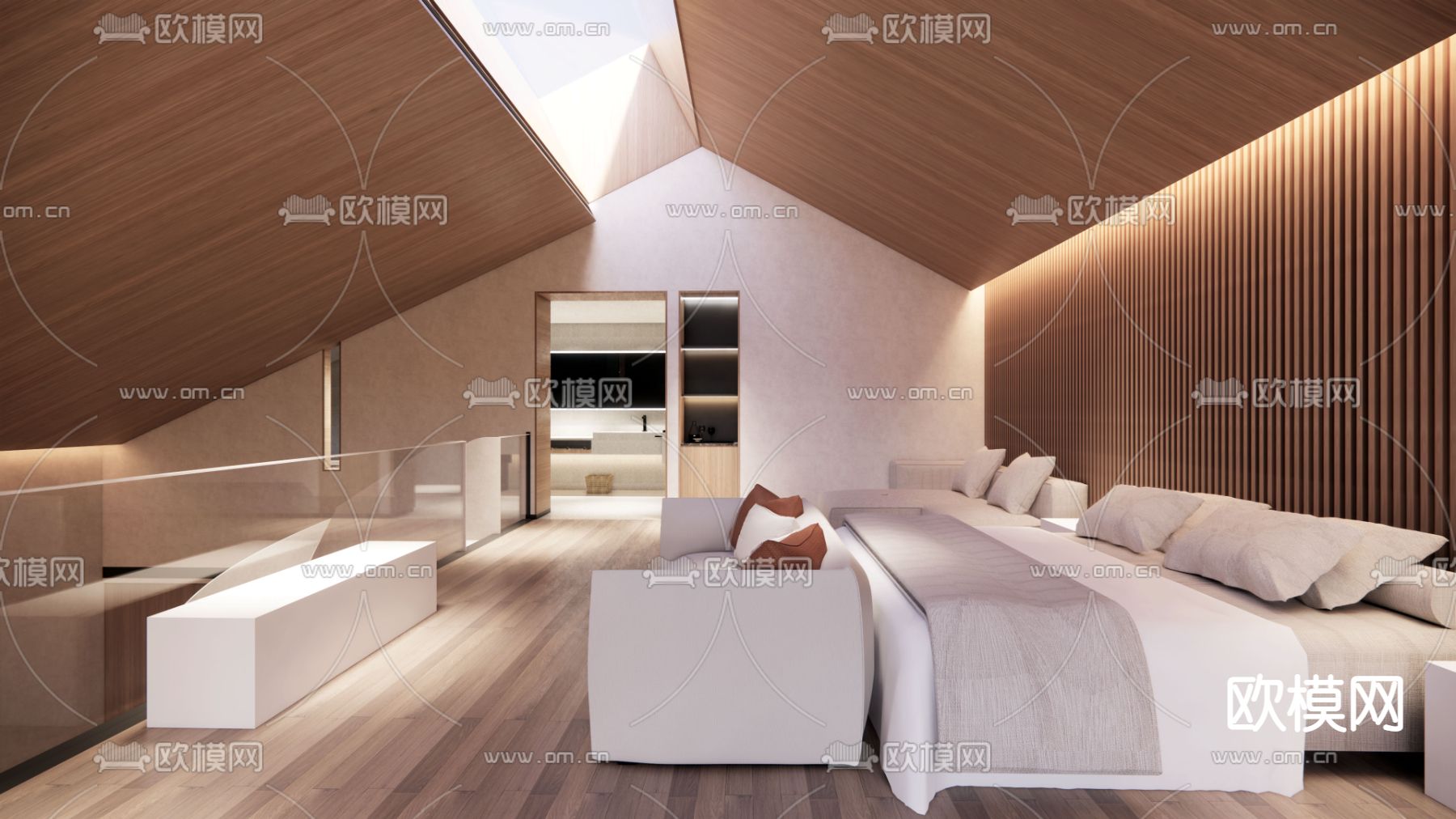 现代度假酒店客房su模型下载（渲染图1）