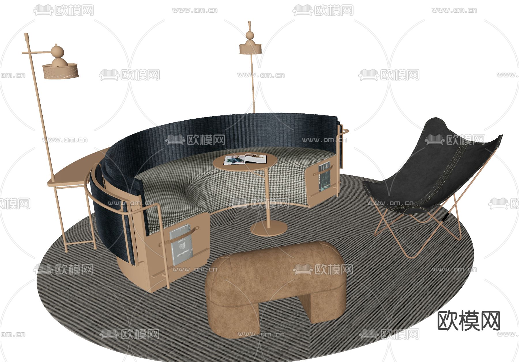 现代沙发卡座su模型下载（渲染图2）