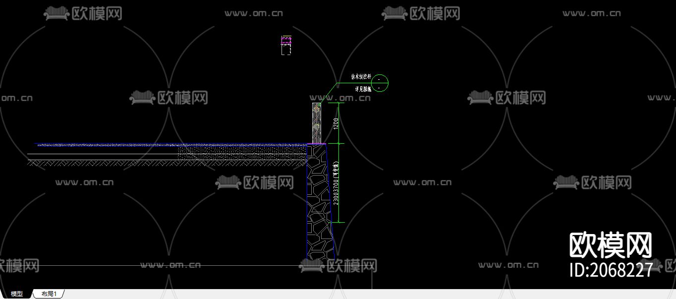 道路栏杆节点CAD图下载（渲染图3）