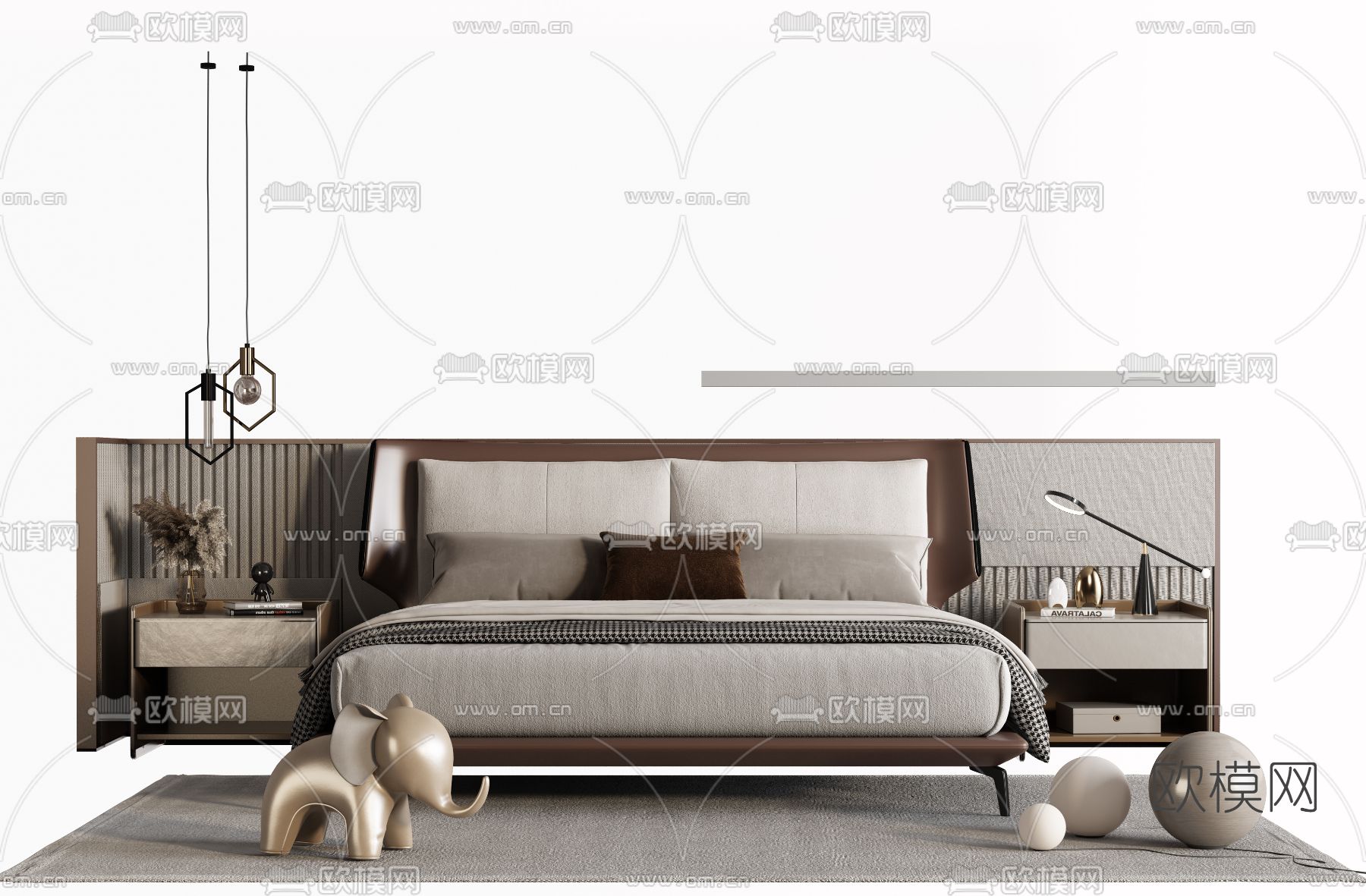 现代布艺双人床3d模型下载