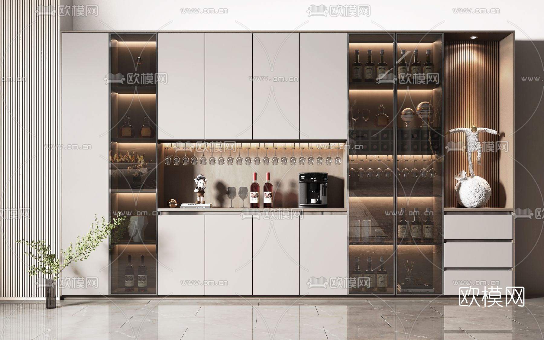 现代多功能酒柜3d模型下载