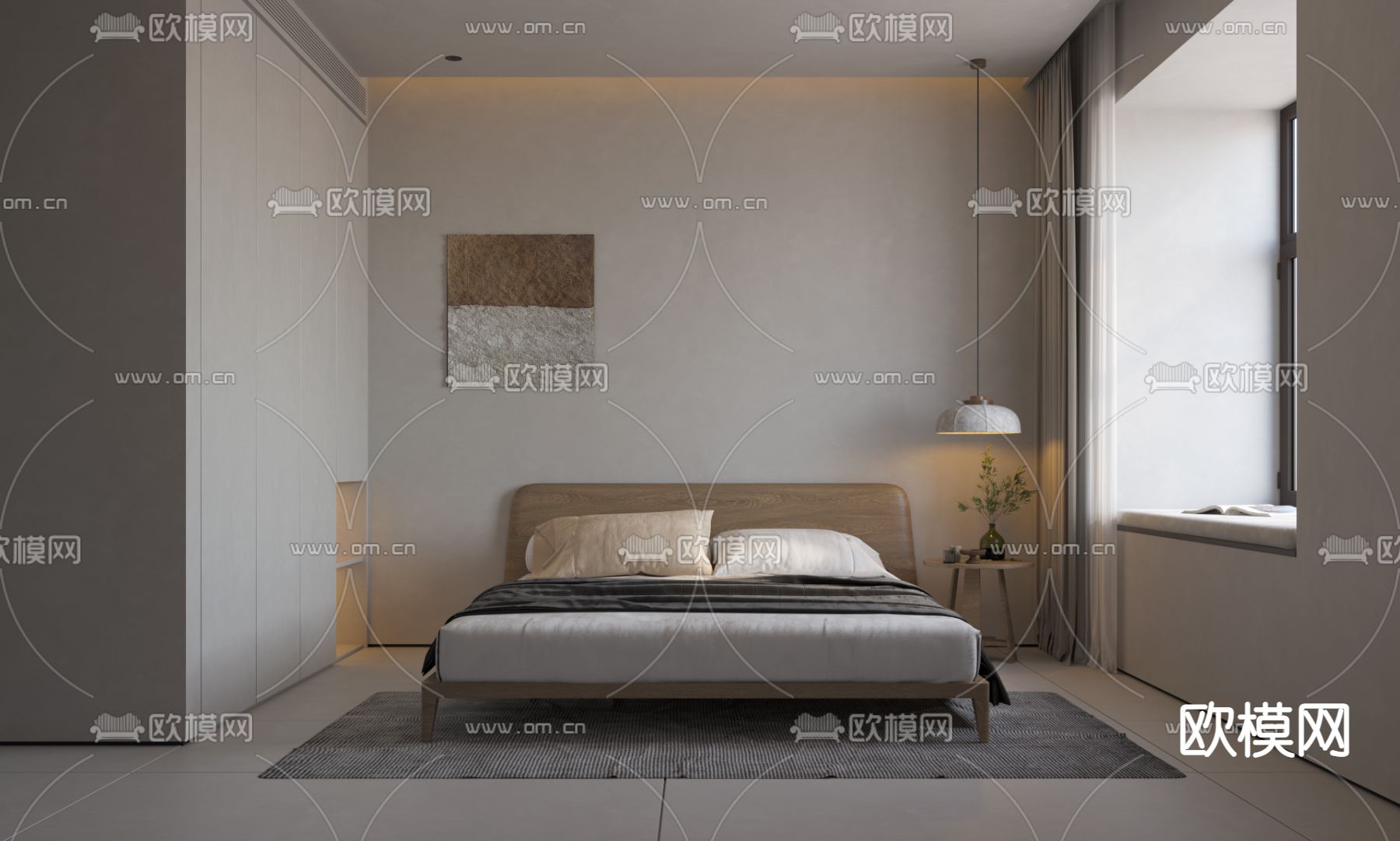 侘寂卧室3d模型下载（渲染图1）