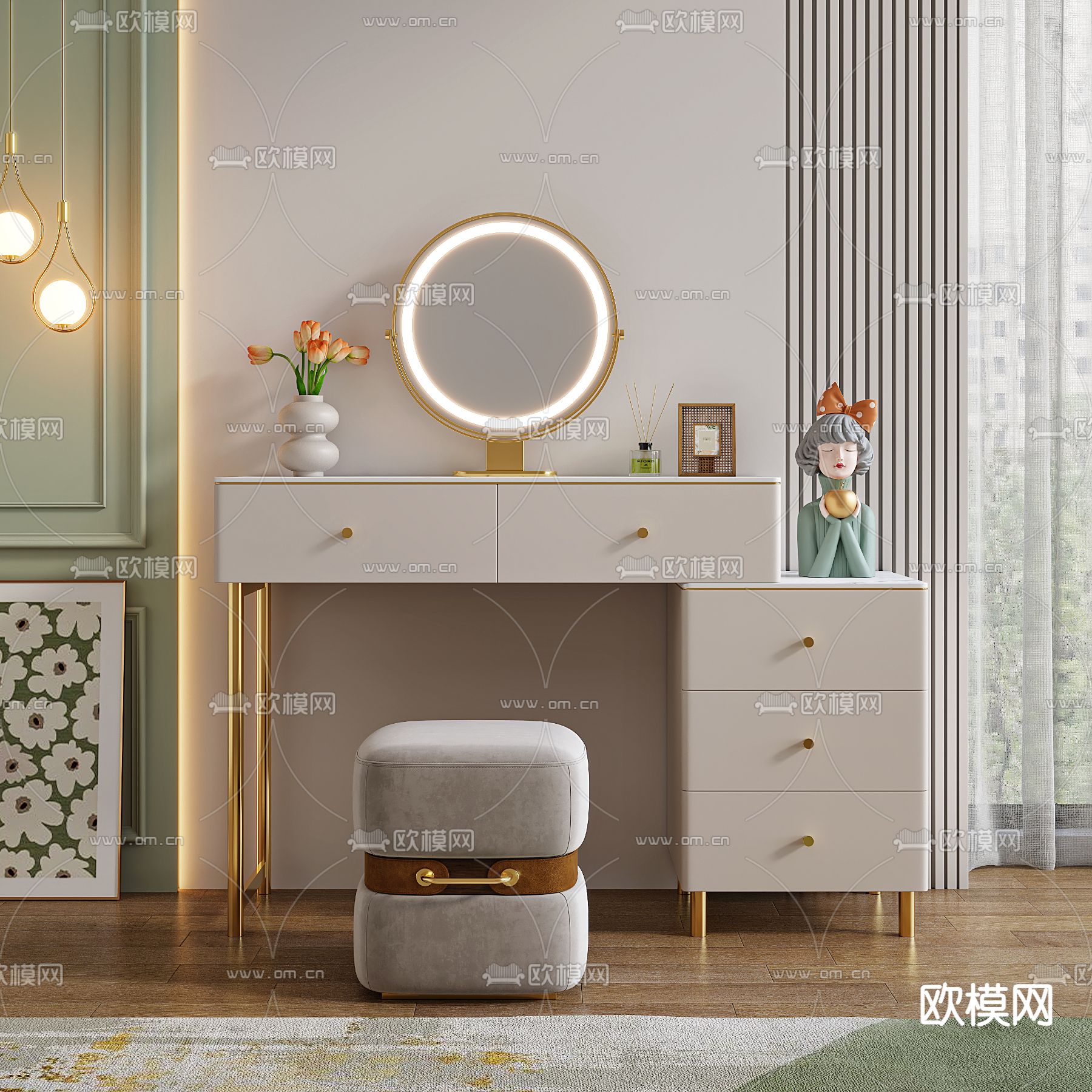 现代轻奢梳妆台3d模型下载