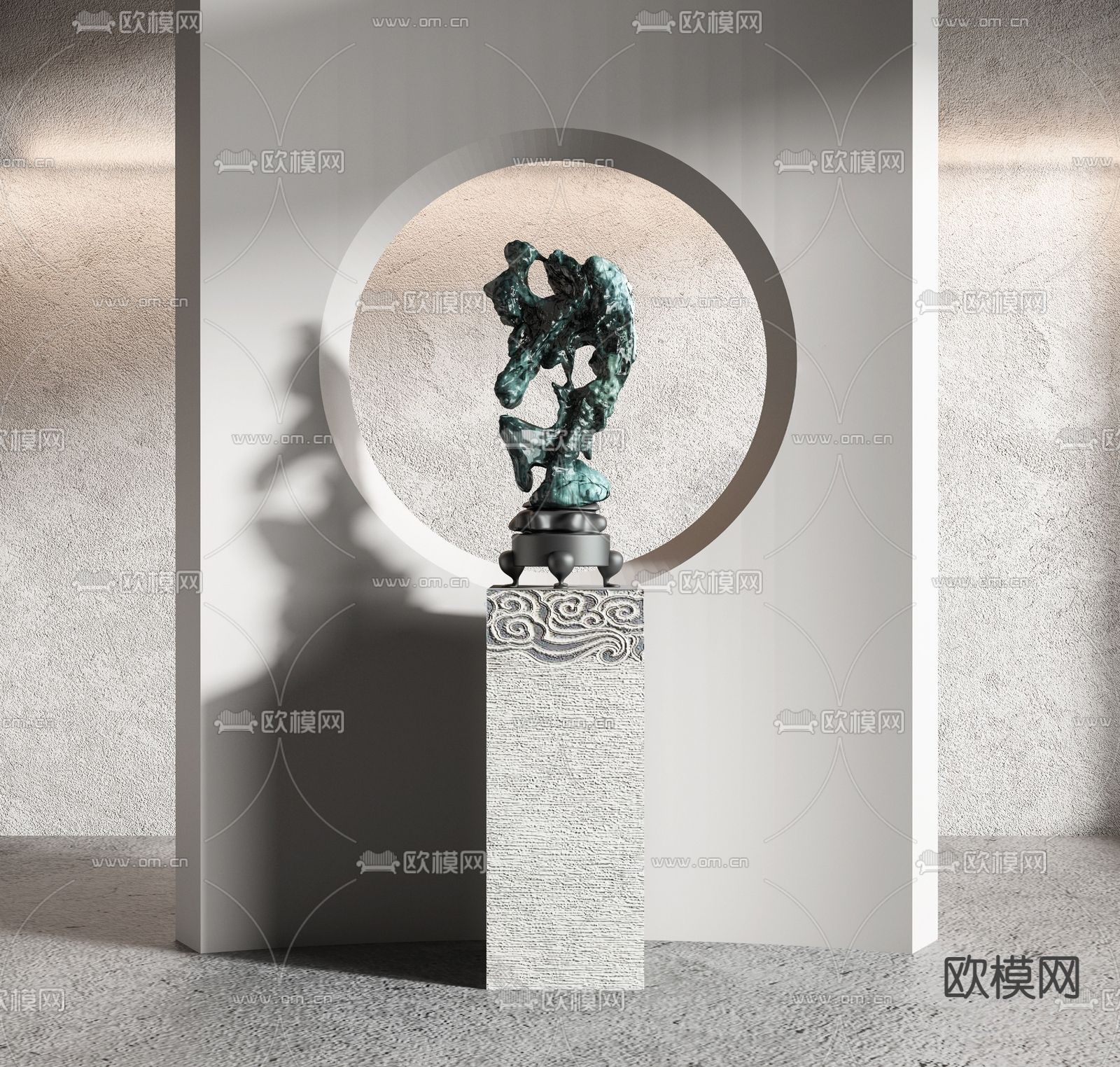 新中式室内雕塑su模型下载（渲染图1）