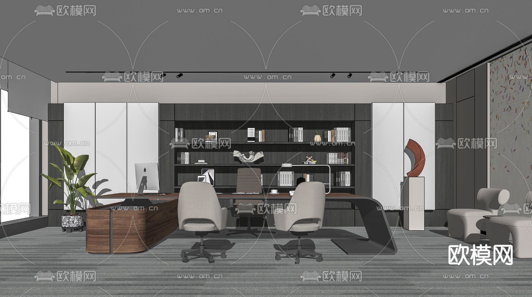 现代总经理办公室su模型下载（渲染图2）