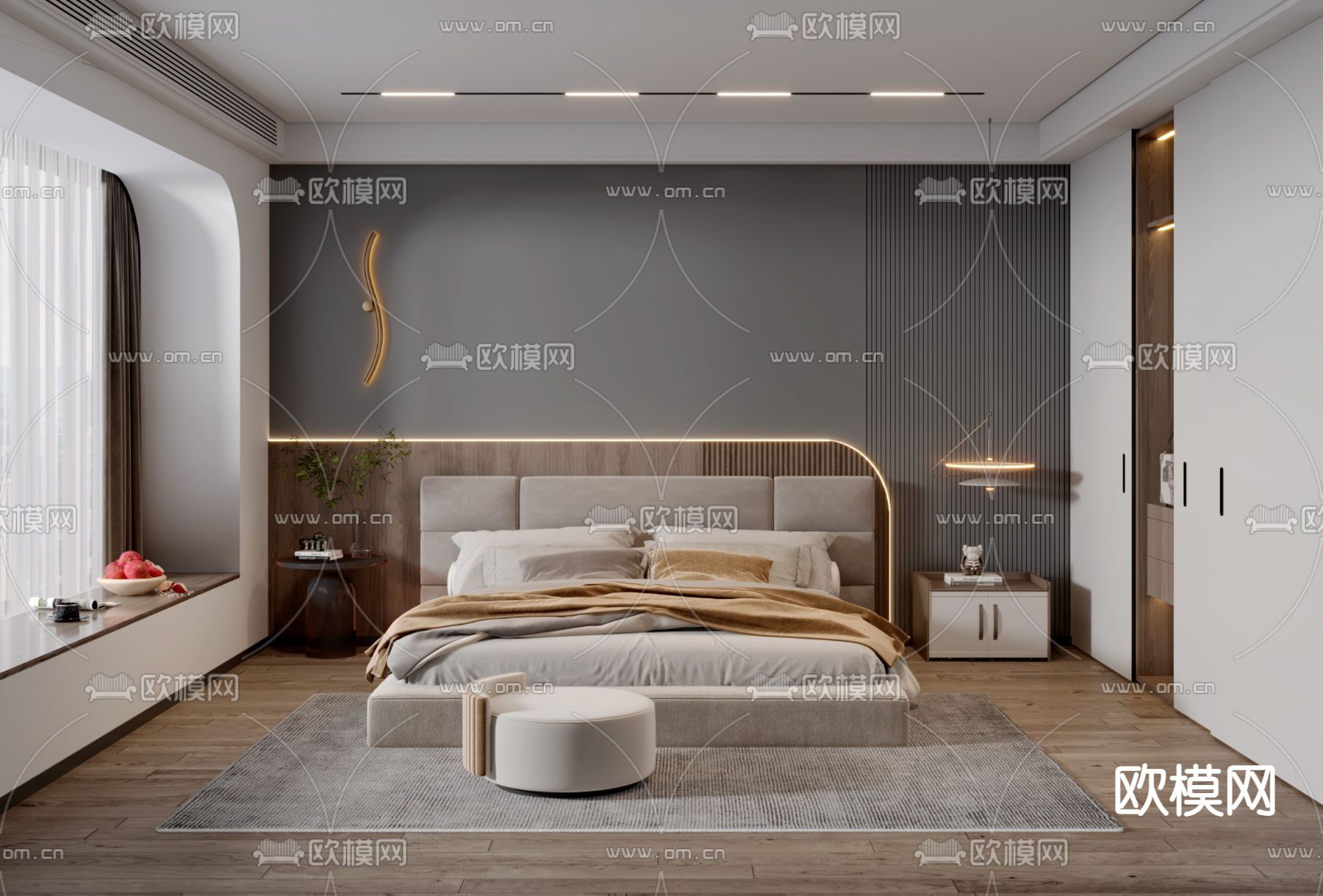 现代卧室主人房3d模型下载（渲染图1）