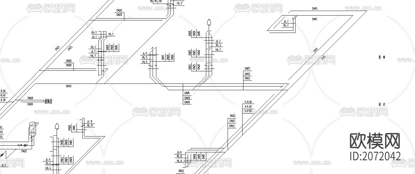 别墅给排水CAD平面图下载（渲染图2）