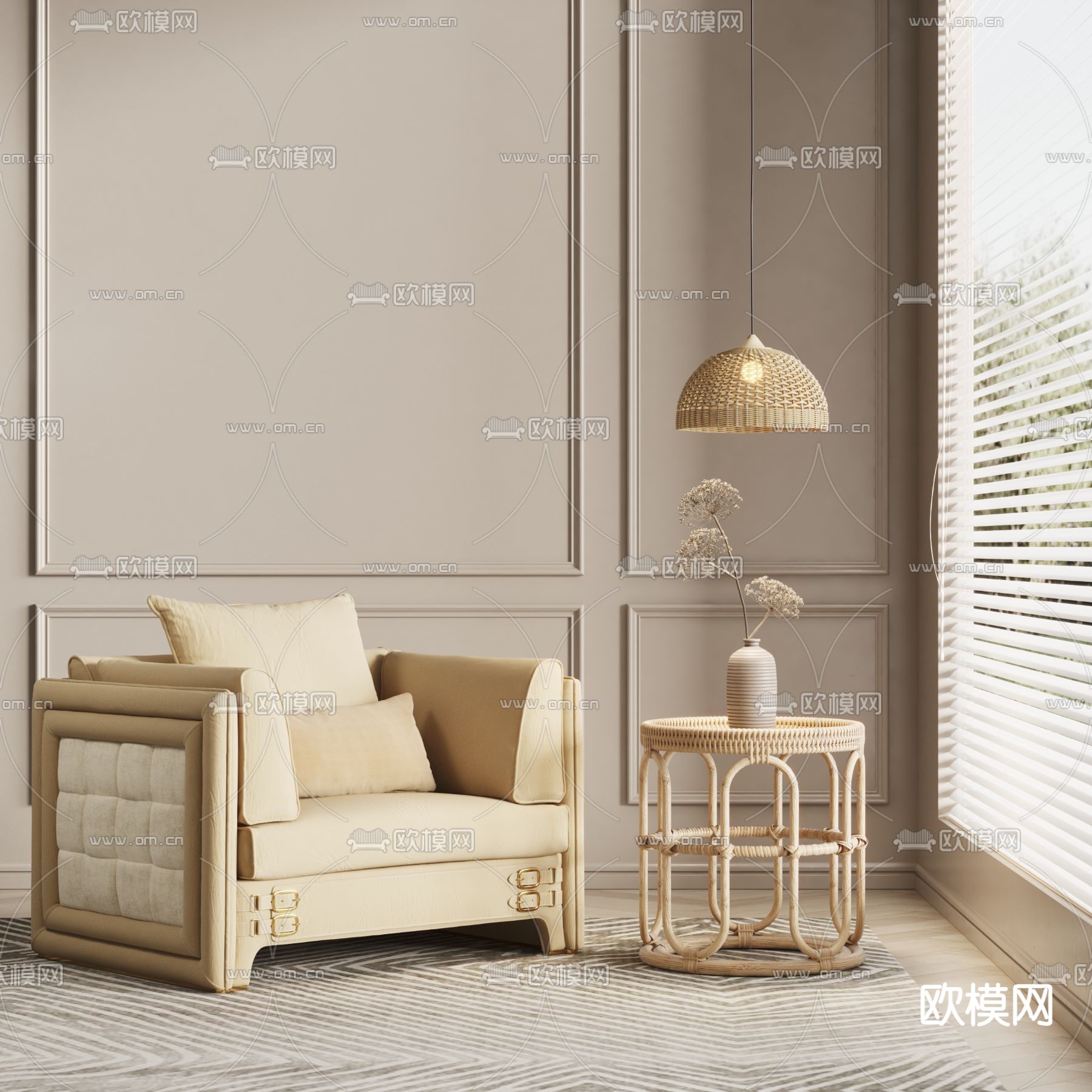 美式皮革休闲沙发3d模型下载