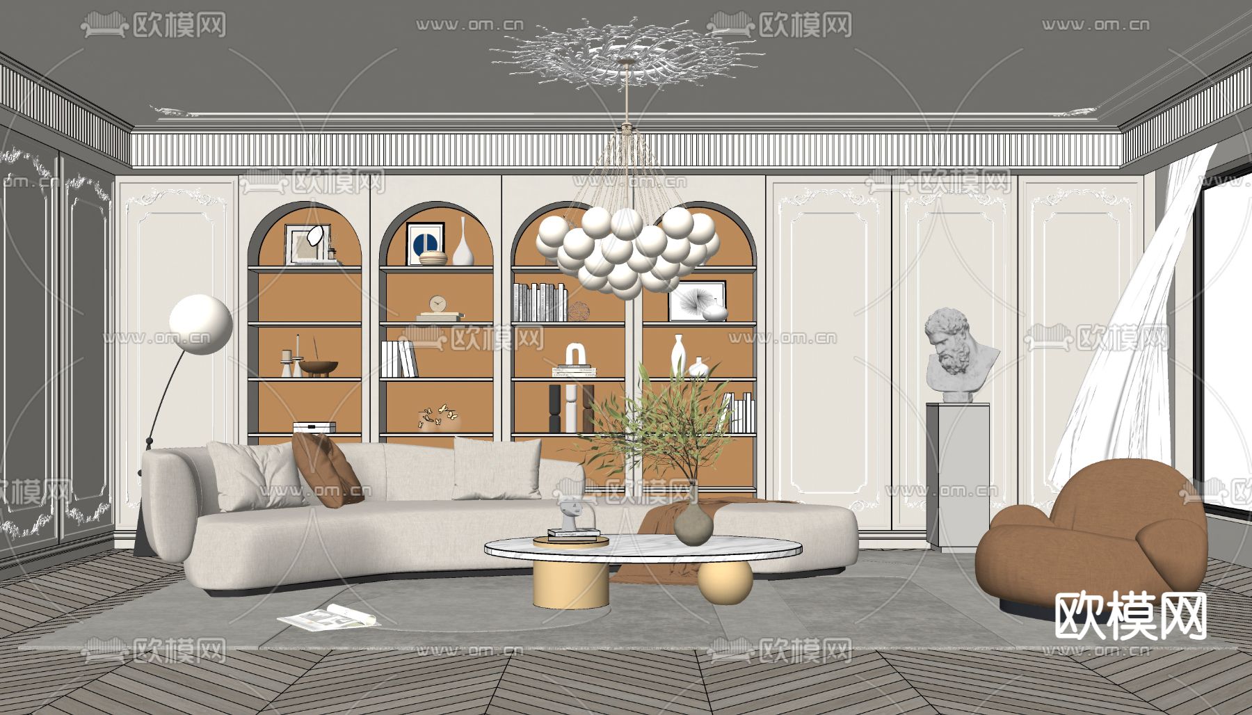 法式客厅su模型下载（渲染图2）