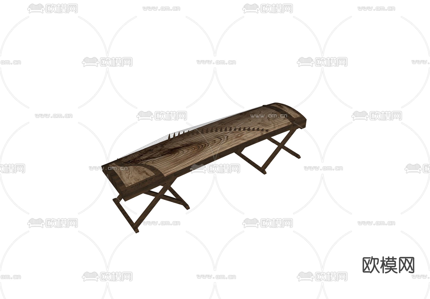 新中式古筝su模型下载（渲染图2）