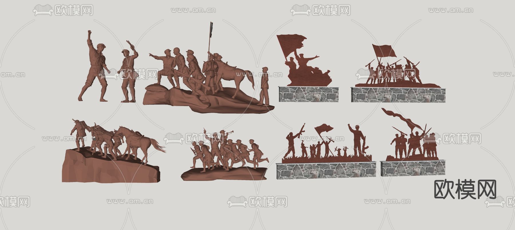 现代红色革命雕塑su模型