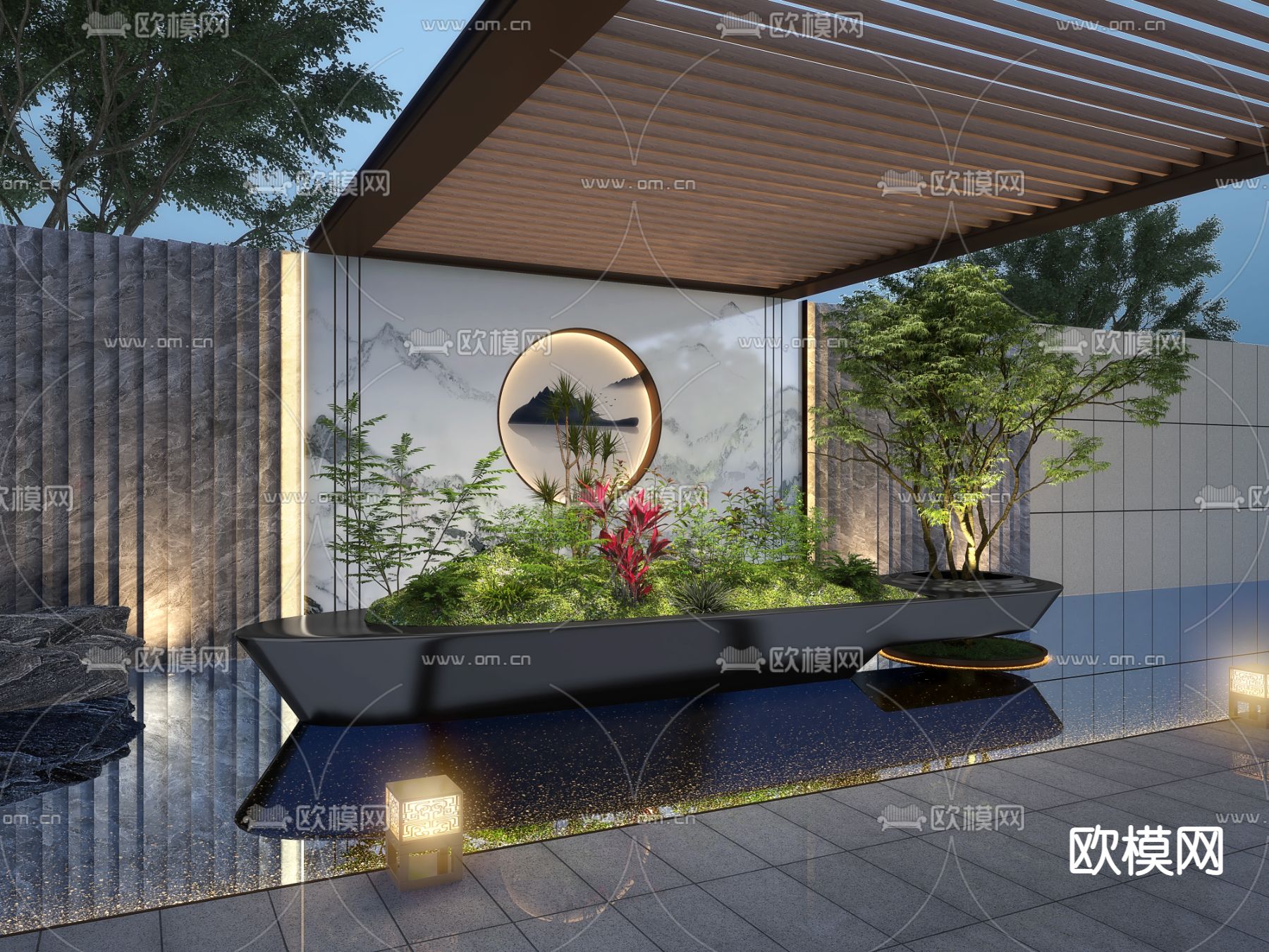 现代庭院景观小品3d模型下载