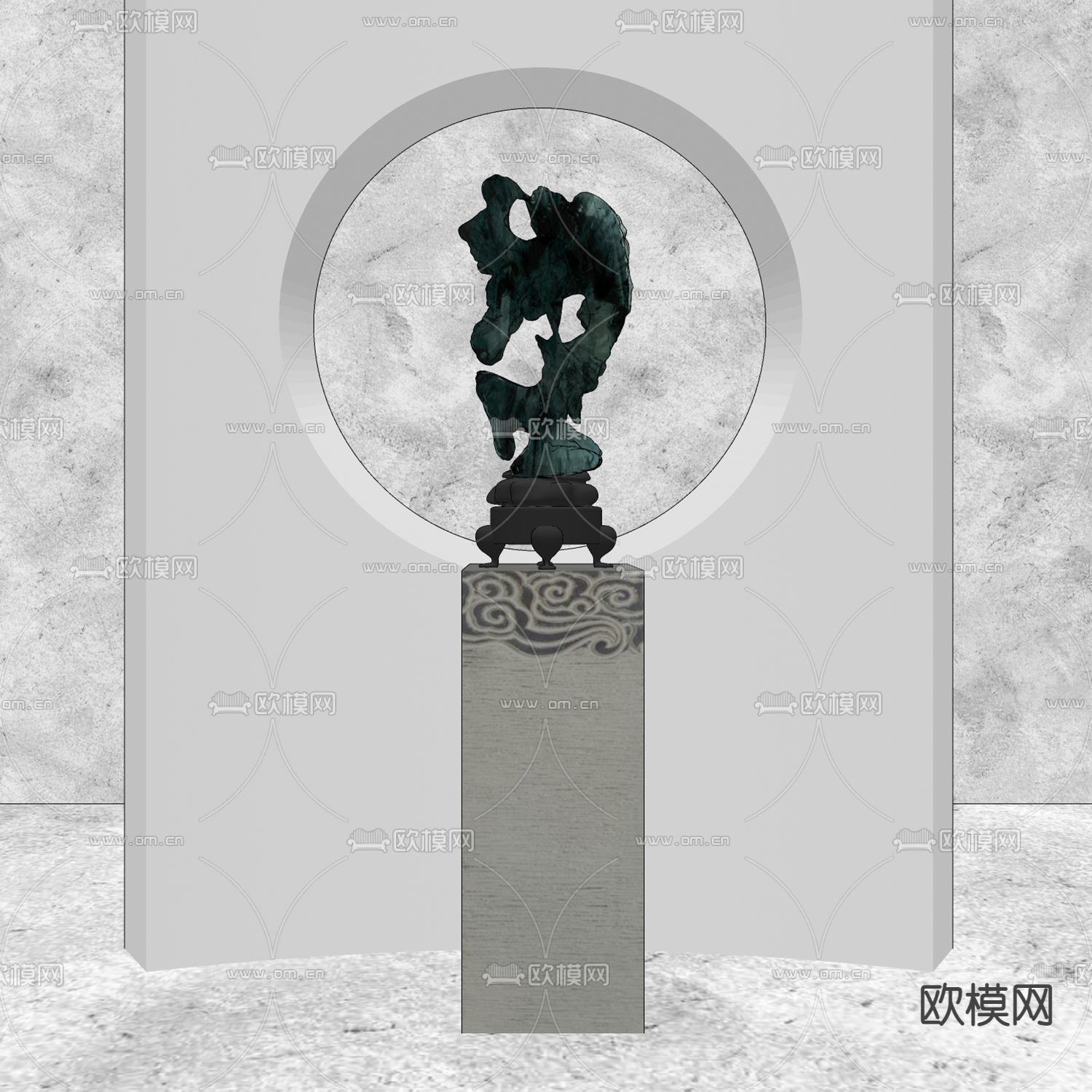 新中式室内雕塑su模型下载（渲染图2）