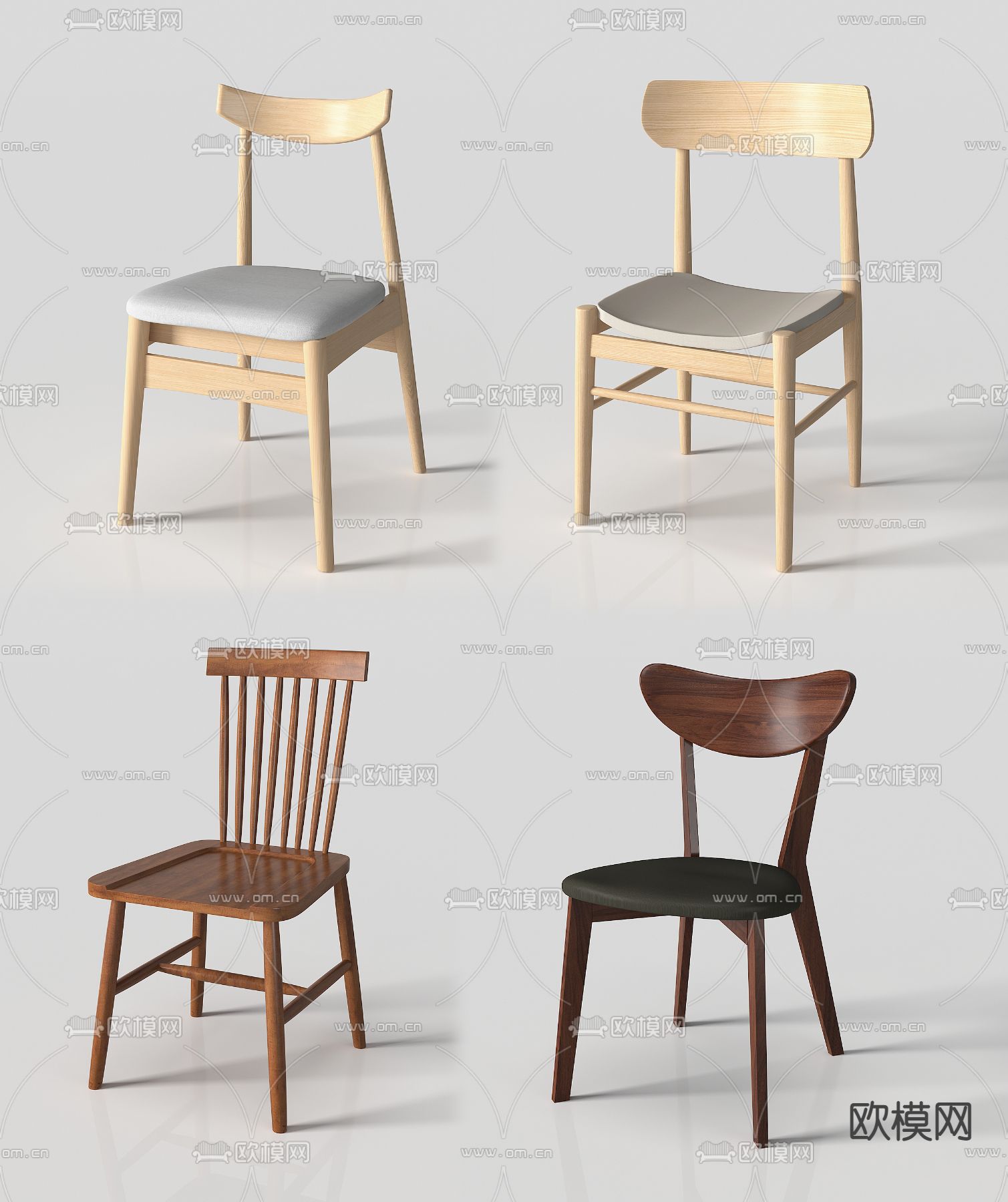 北欧实木餐椅3d模型下载