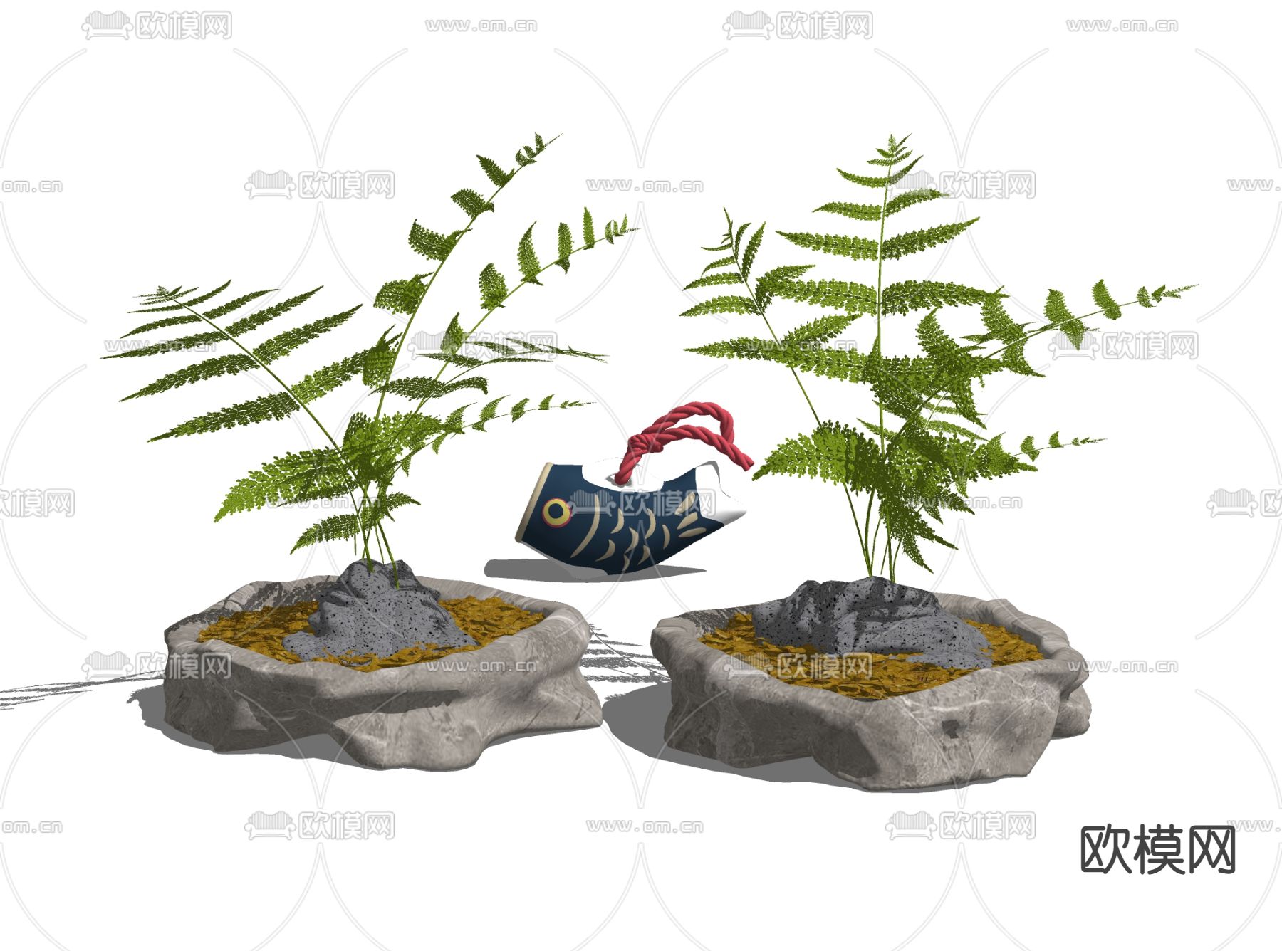 日式绿植盆栽su模型下载（渲染图2）