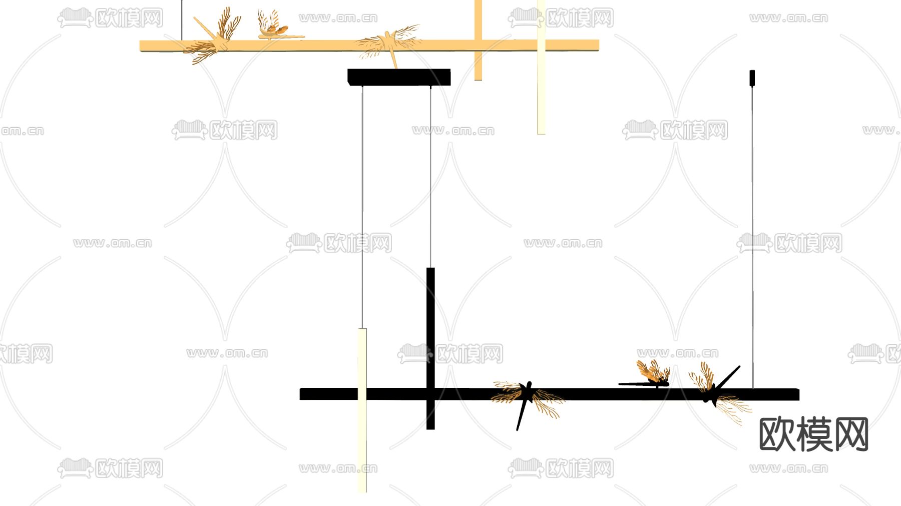 新中式金属吊灯su模型下载（渲染图3）