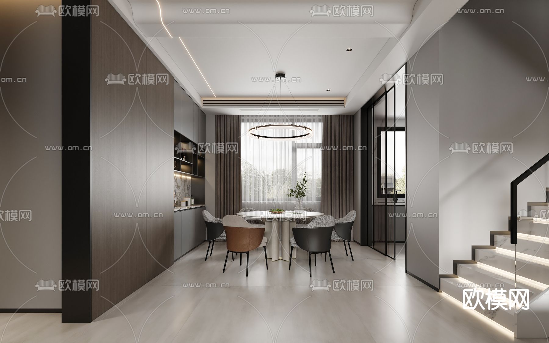现代复式客厅餐厅3d模型