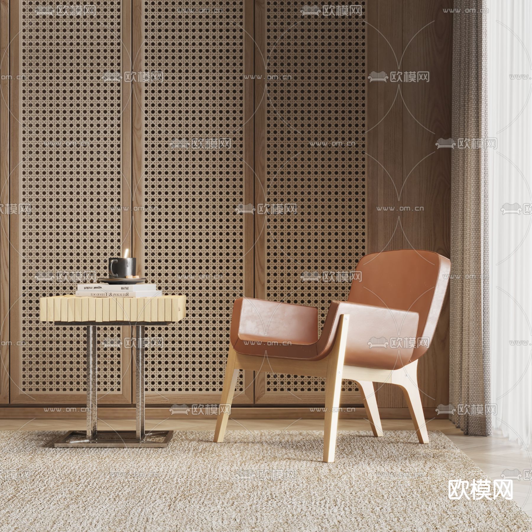 侘寂风休闲椅su模型下载（渲染图1）