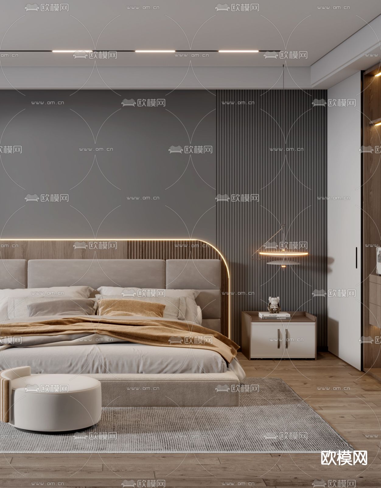 现代卧室主人房3d模型下载（渲染图2）