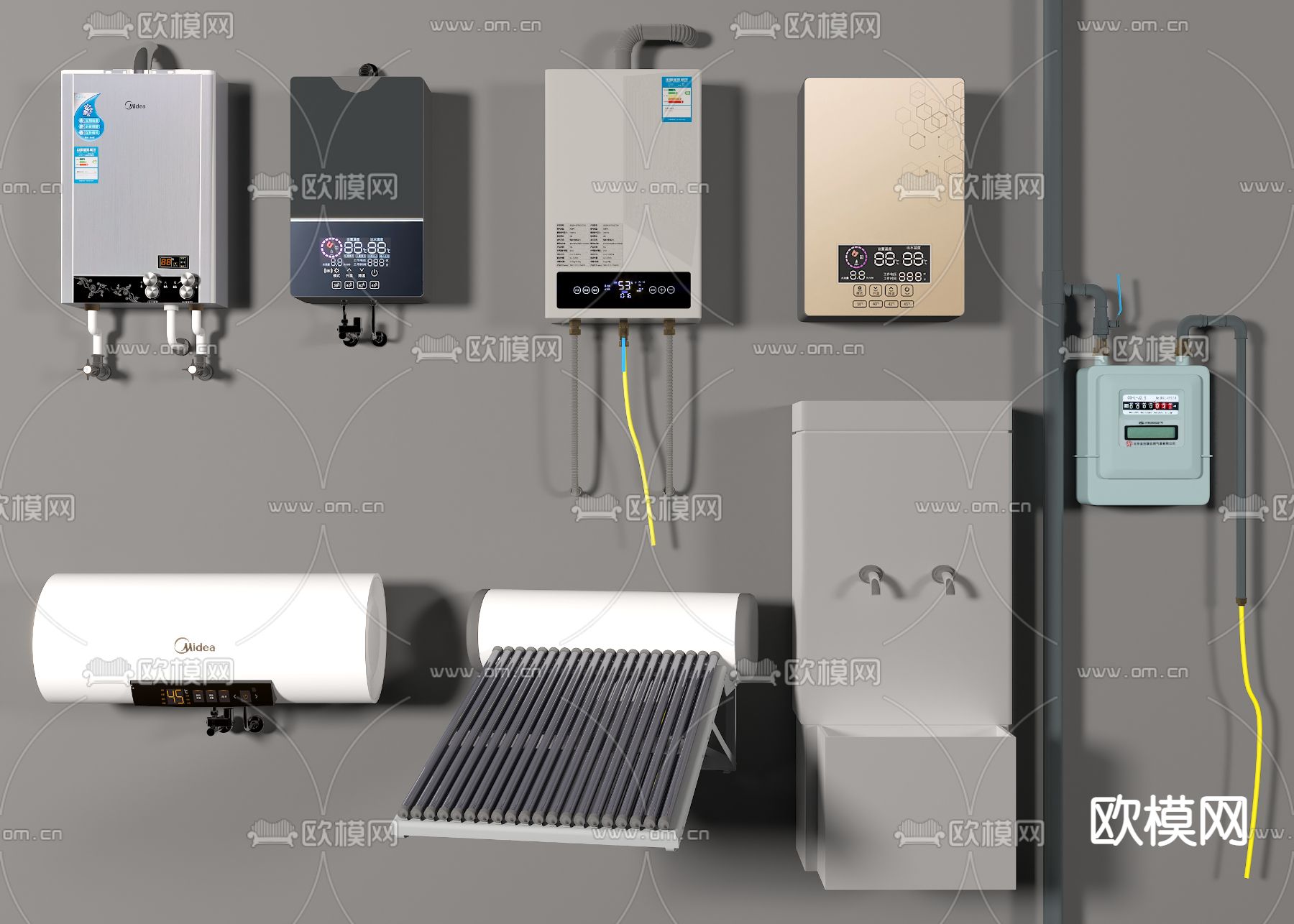 现代太阳能热水器3d模型