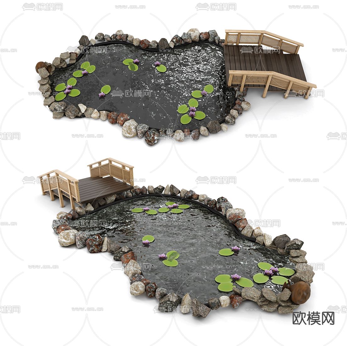 新中式荷花水池小品3d模型下载
