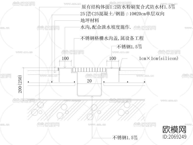 地沟，排水沟，截水沟及盖板节点大样CAD详图下载（渲染图3）