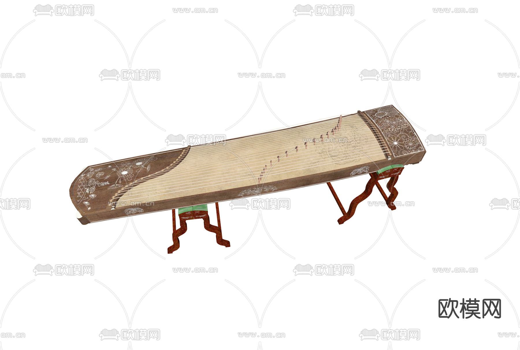 新中式古筝su模型下载（渲染图2）