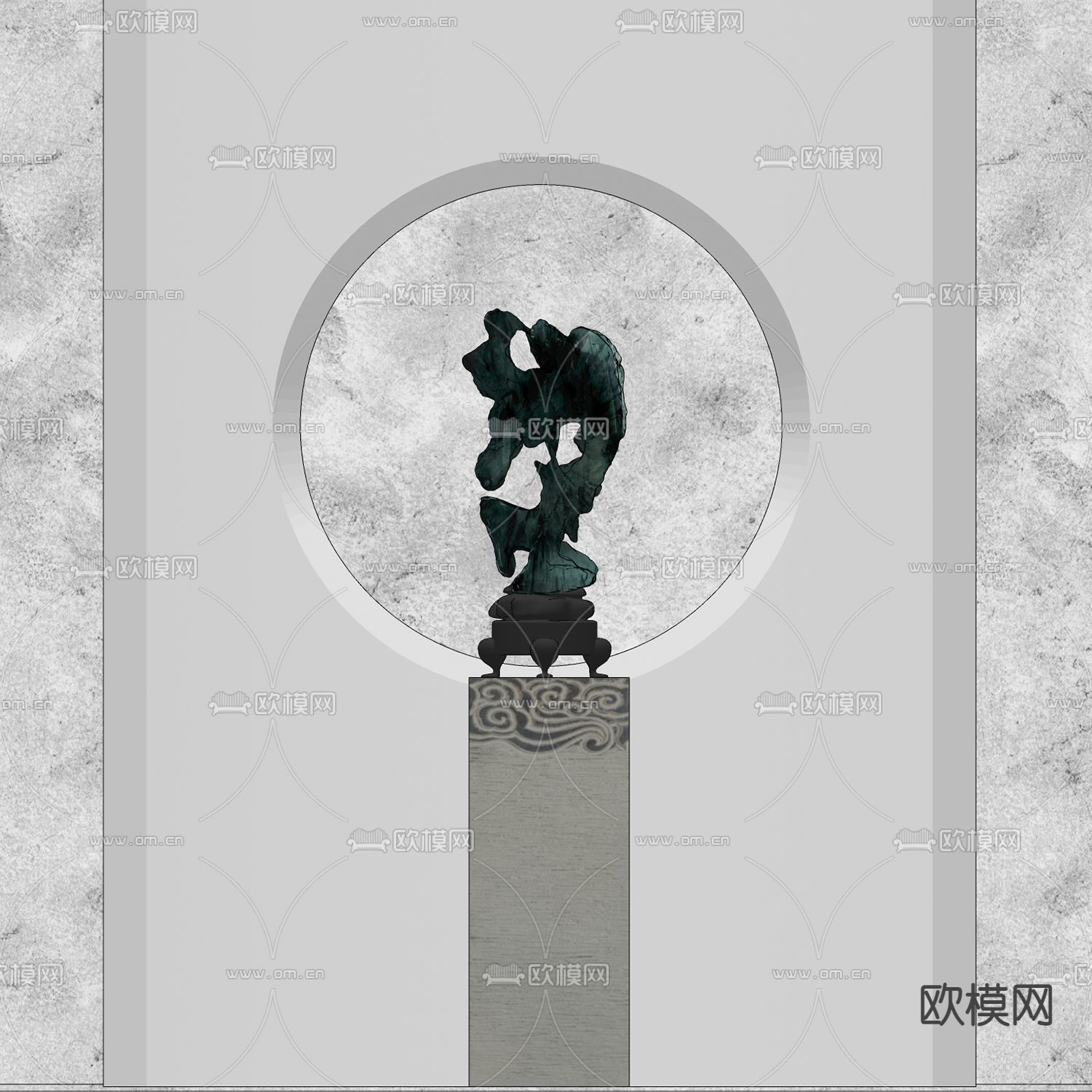 新中式室内雕塑su模型下载（渲染图3）