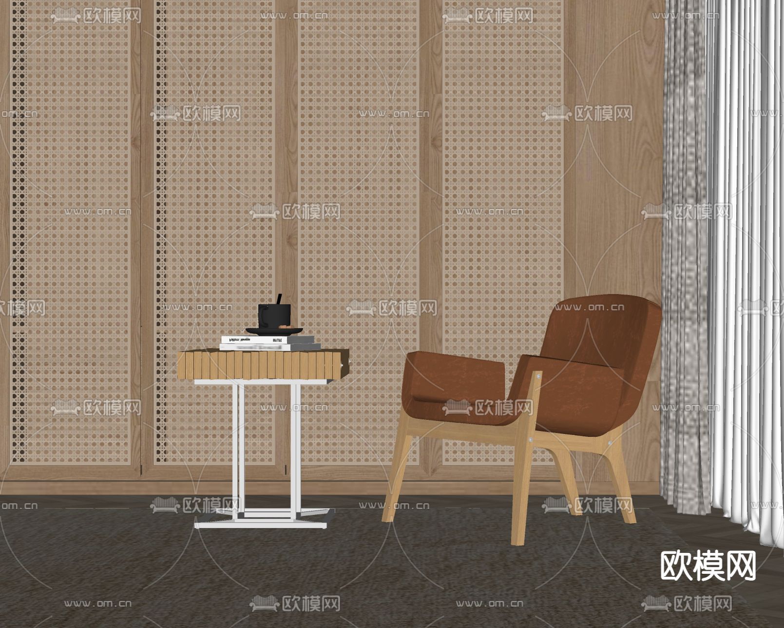 侘寂风休闲椅su模型下载（渲染图2）