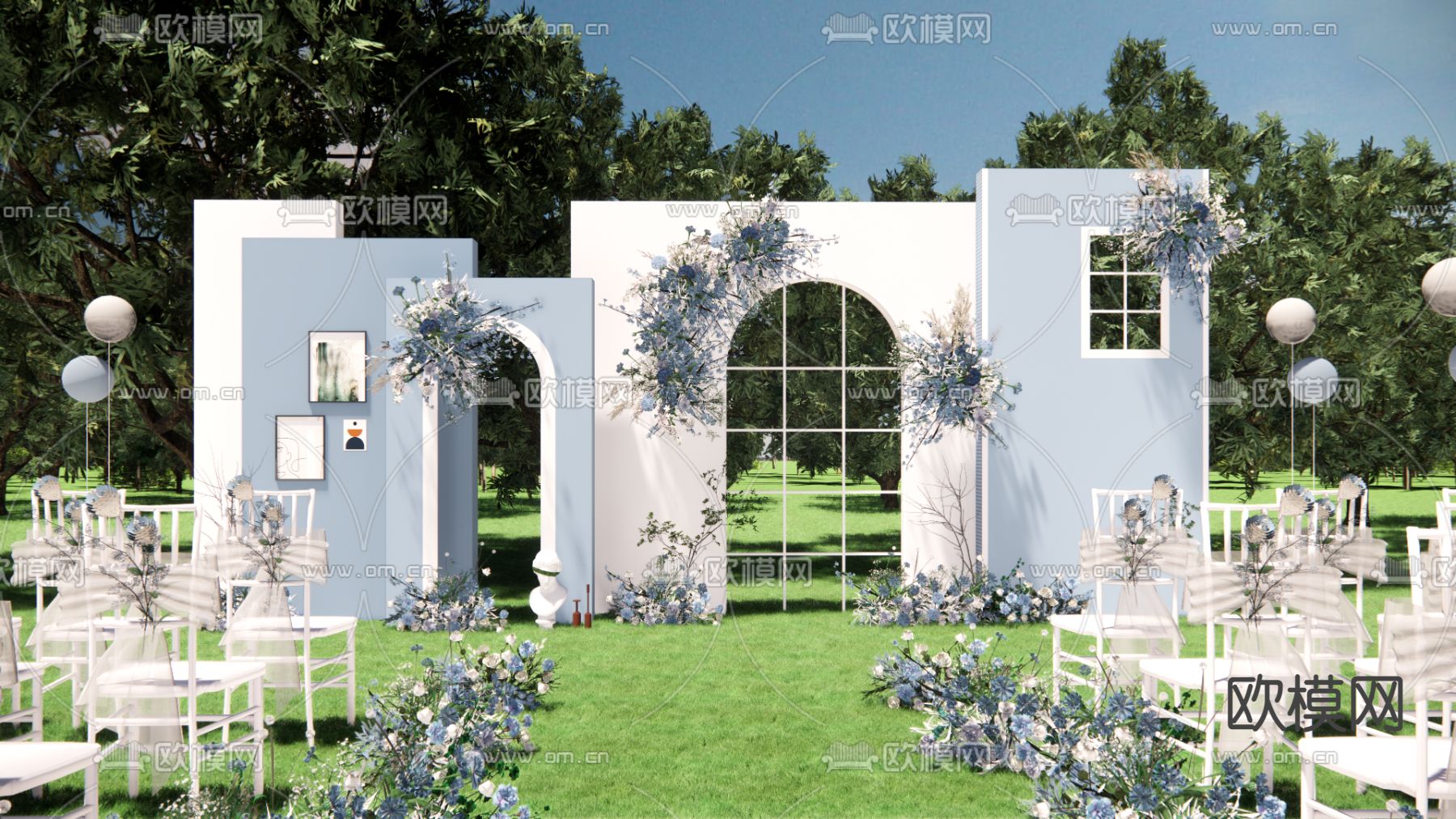 现代蓝色户外婚礼su模型下载（渲染图2）