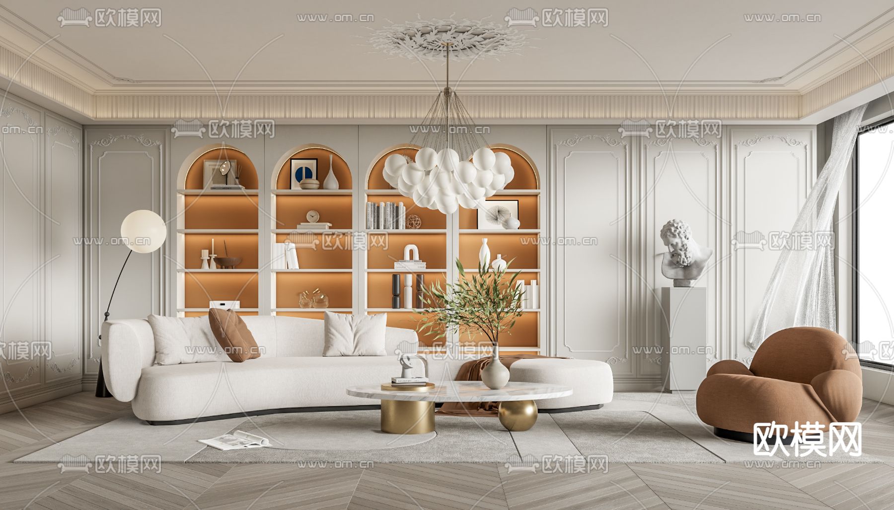 法式客厅su模型下载（渲染图1）
