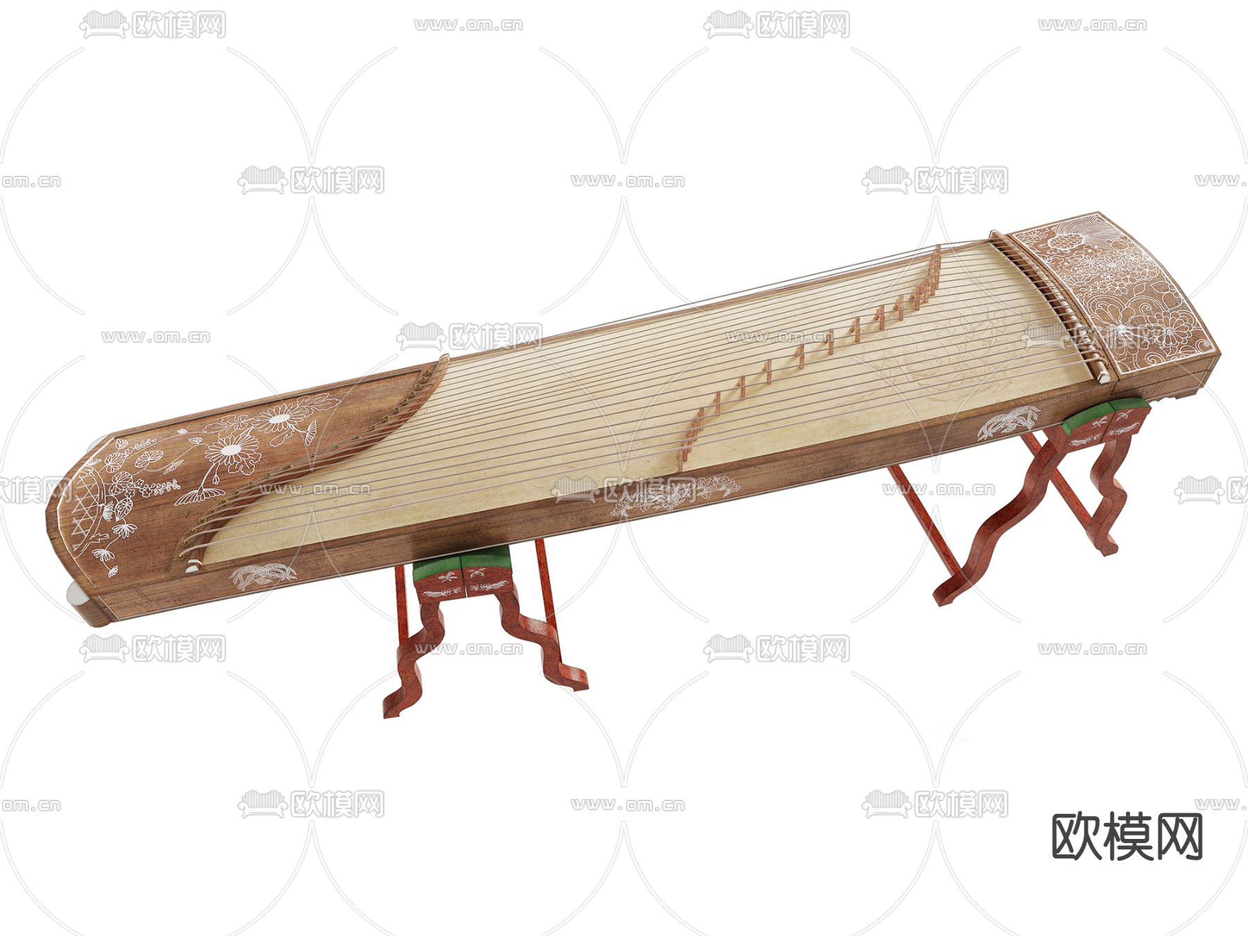 新中式古筝su模型下载（渲染图1）