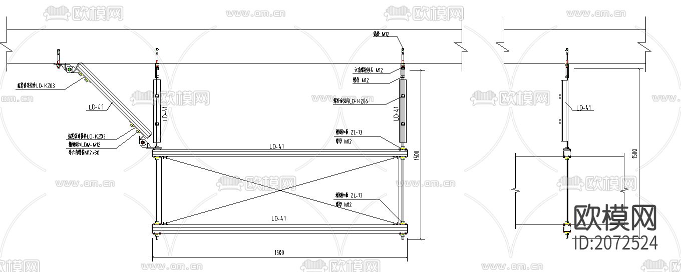 抗震支架CAD图纸下载（渲染图3）