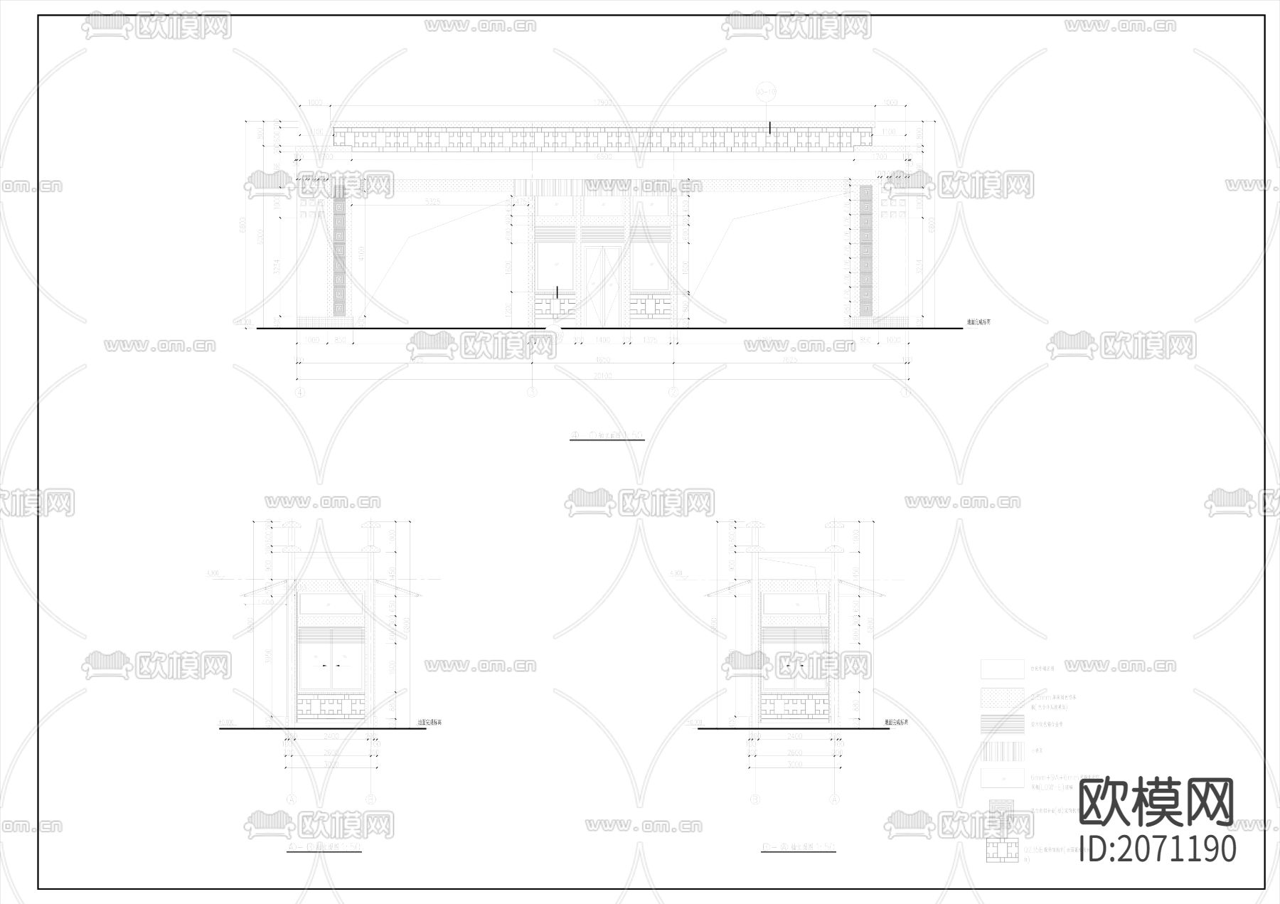 小区大门CAD施工图下载（渲染图2）