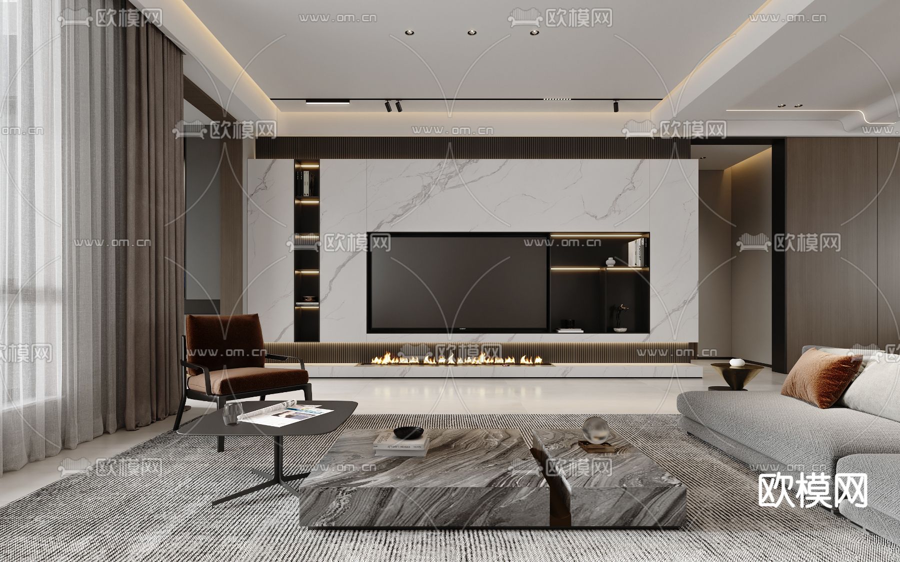 现代复式客厅餐厅3d模型