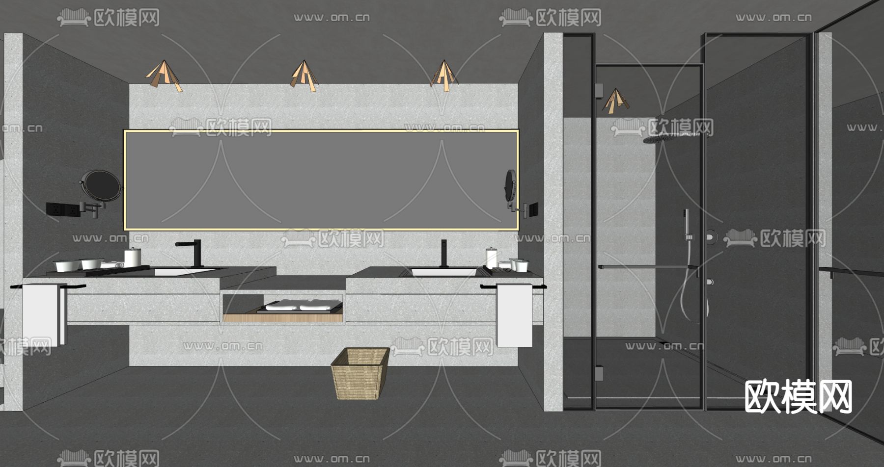现代民宿酒店卫生间su模型下载（渲染图2）