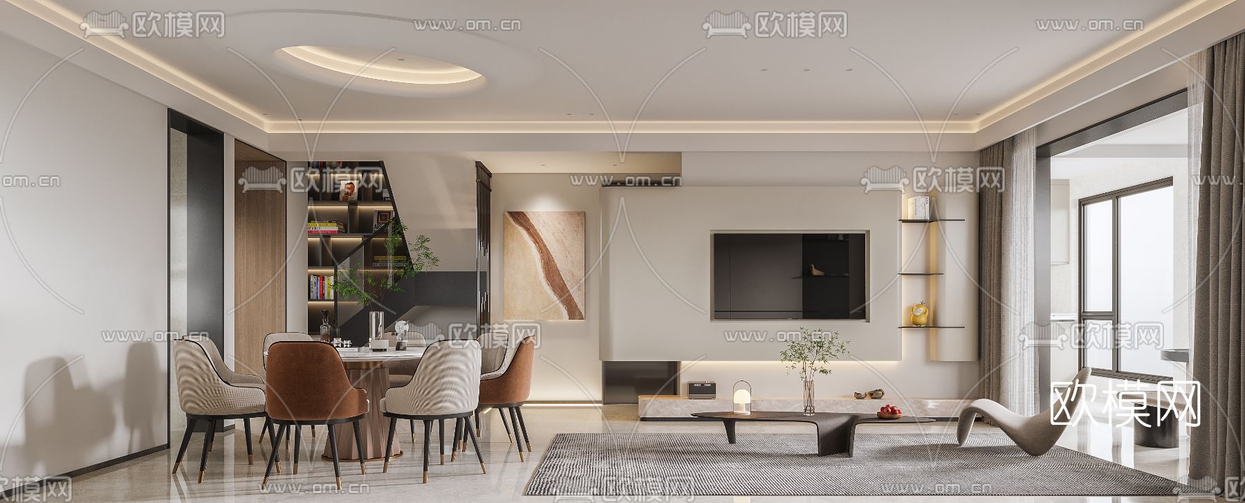 现代客厅餐厅3d模型
