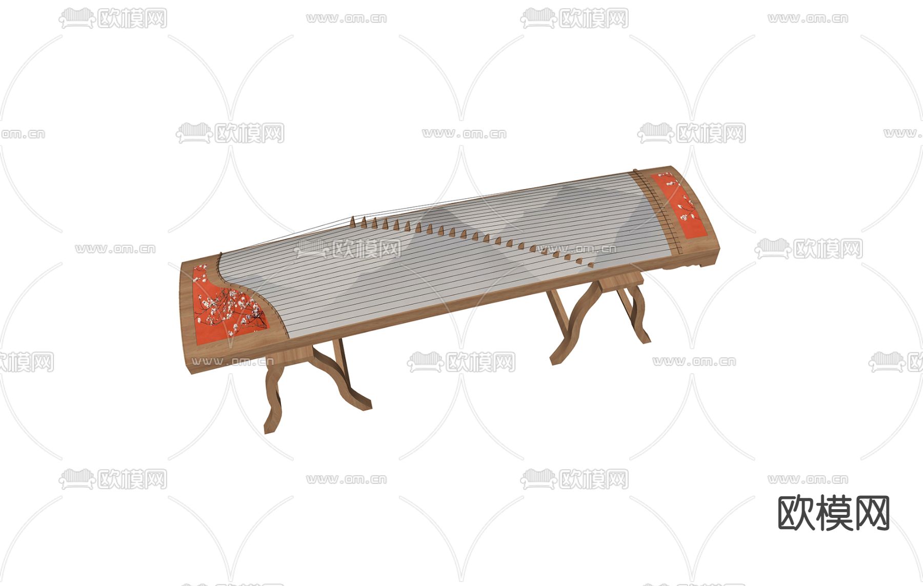 新中式古筝su模型下载（渲染图2）