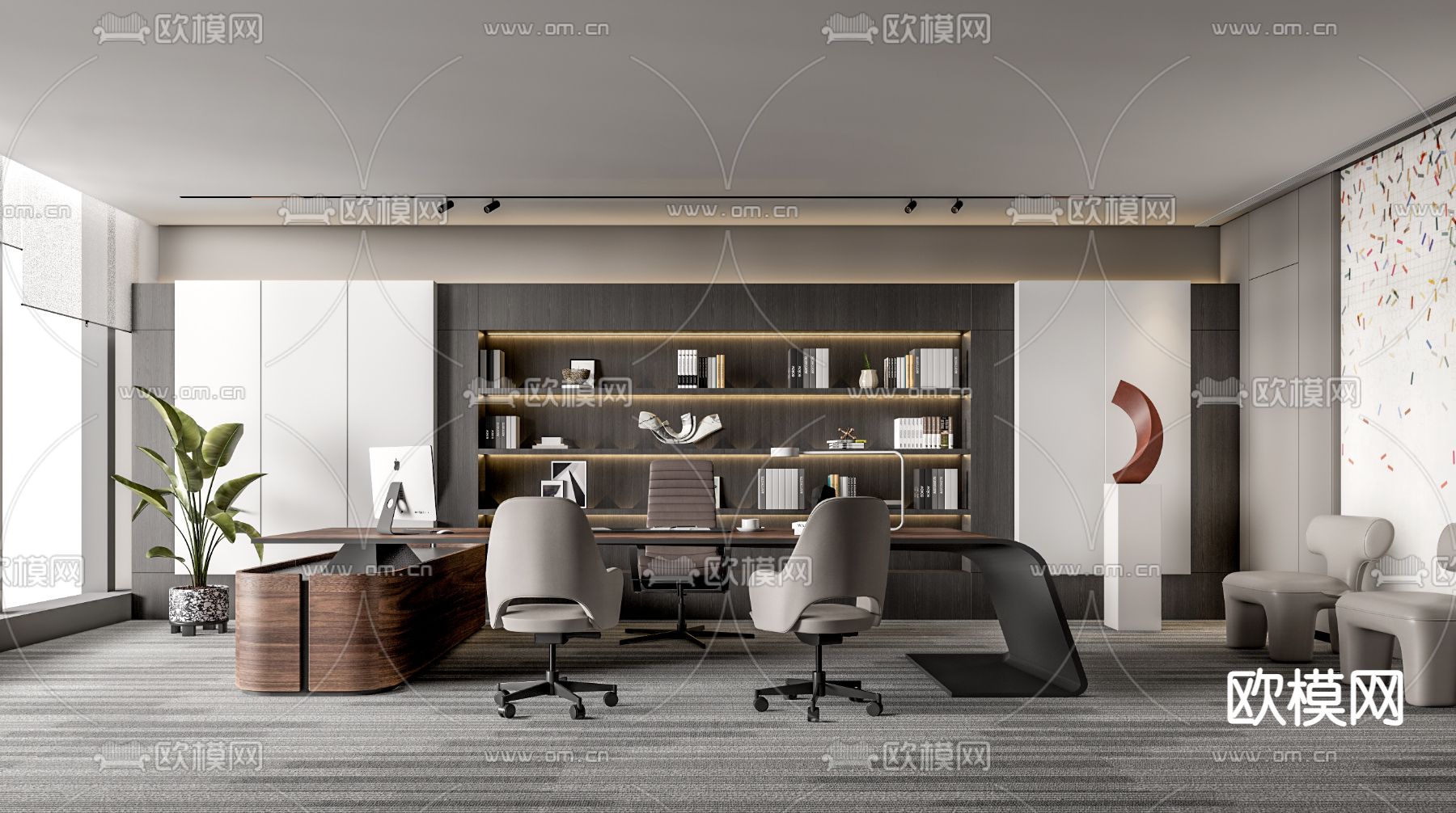 现代总经理办公室su模型下载（渲染图1）