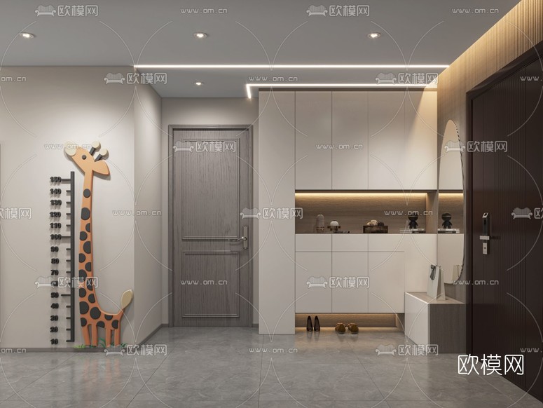 简欧极简客厅餐厅3d模型下载(渲染图3)