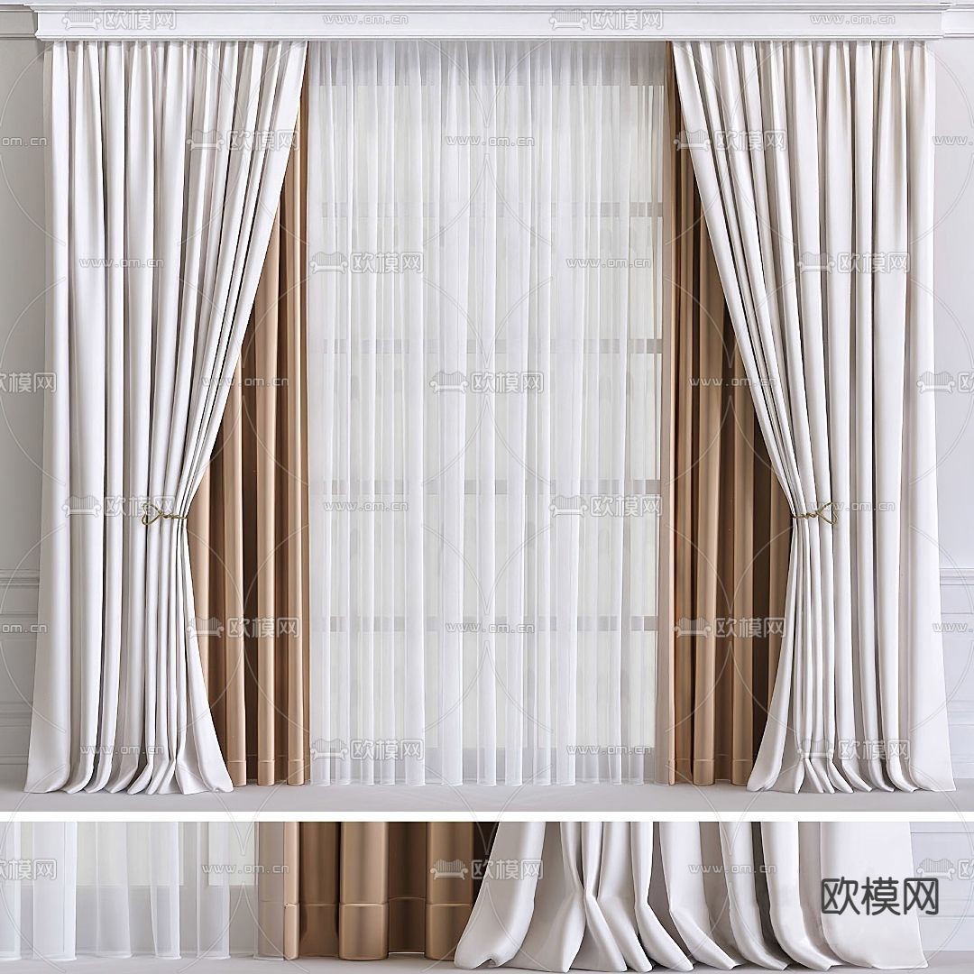 现代布艺窗帘3d模型下载（渲染图2）