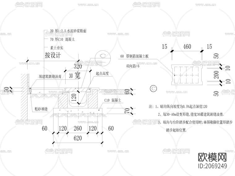 地沟，排水沟，截水沟及盖板节点大样CAD详图下载（渲染图2）