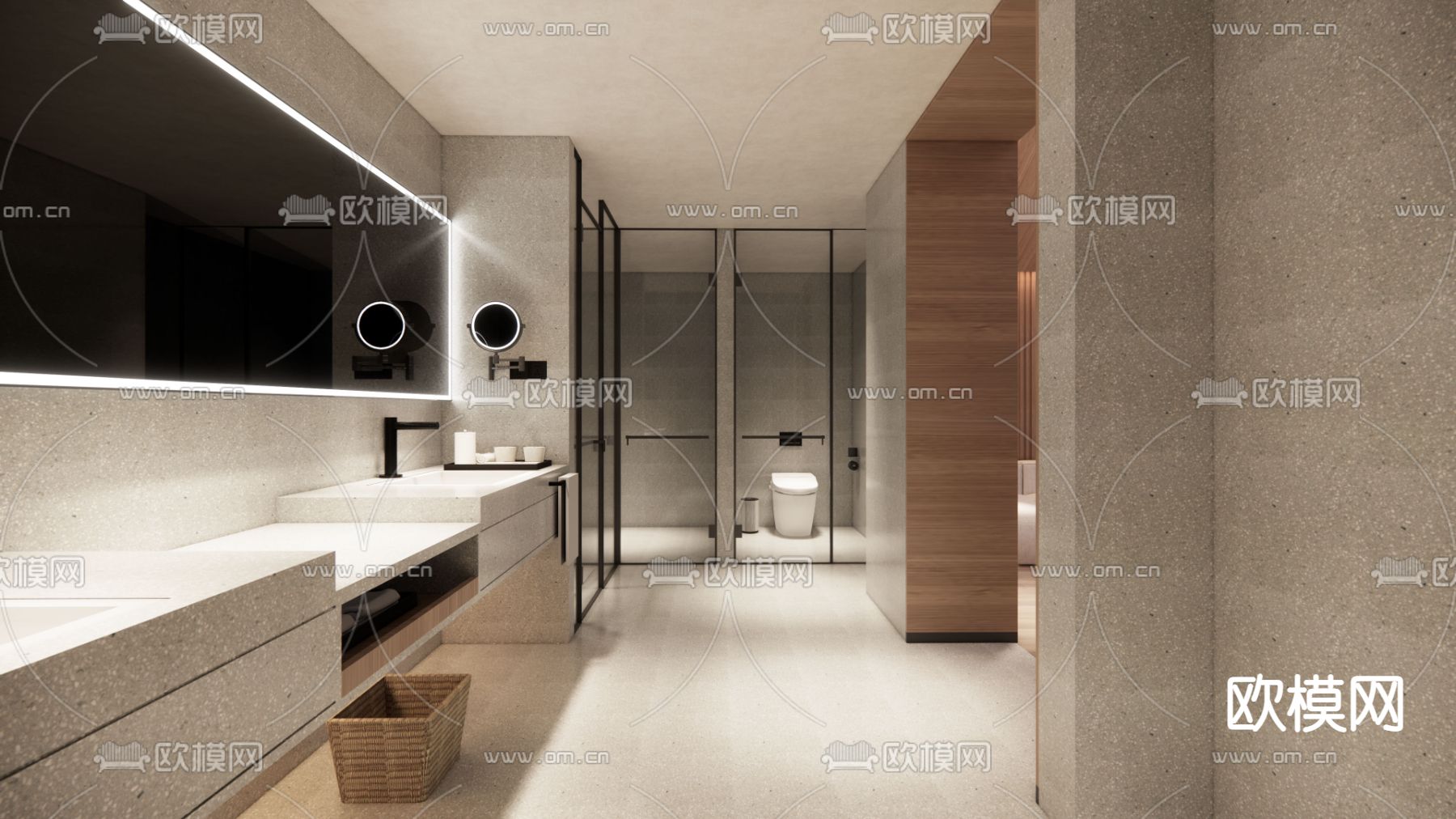 现代民宿酒店卫生间su模型下载（渲染图1）
