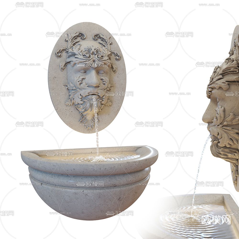 欧式壁挂喷泉园艺小品3d模型下载