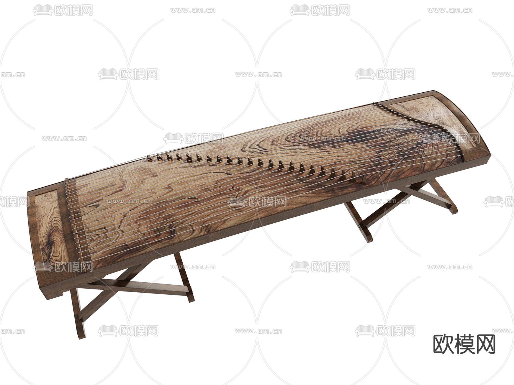 新中式古筝su模型下载（渲染图1）