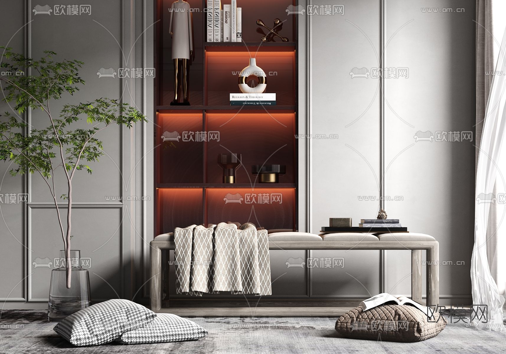 新中式实木脚踏3d模型下载