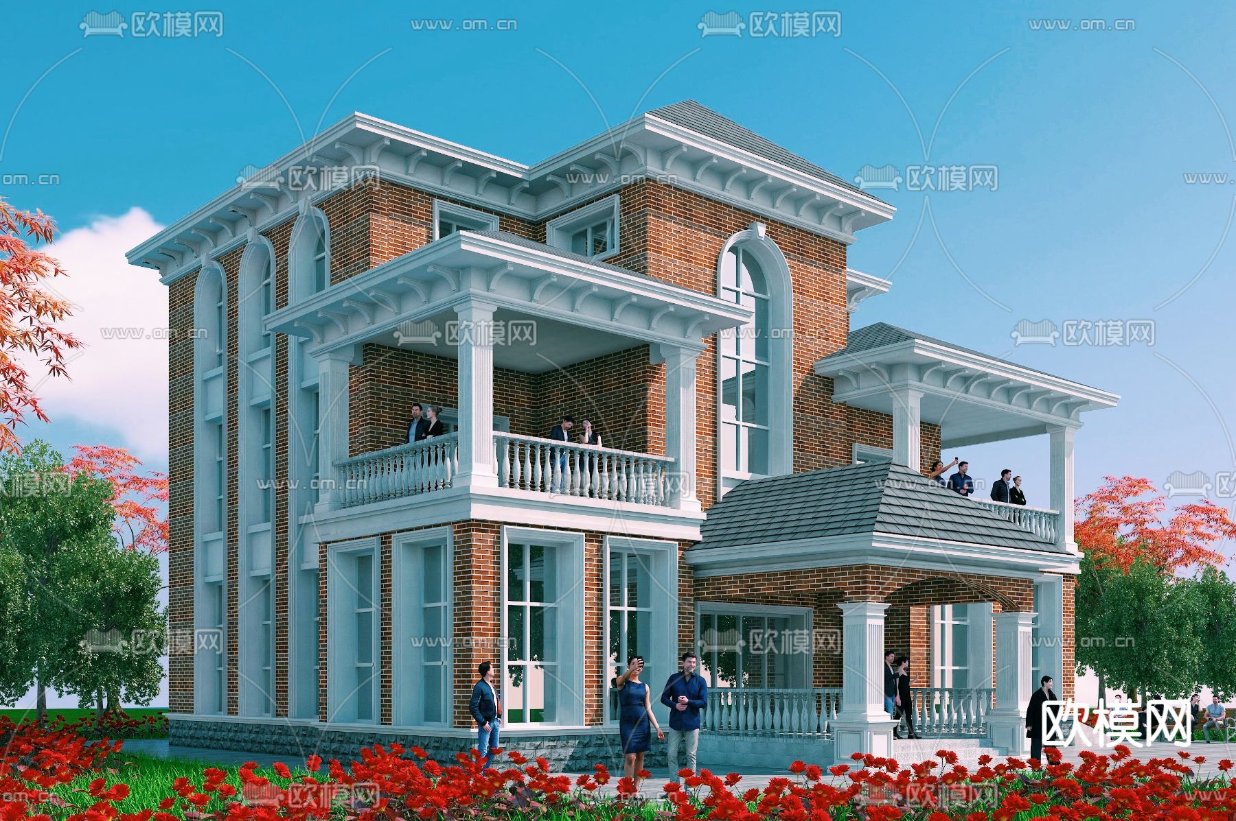 欧式独栋别墅外观3d模型下载